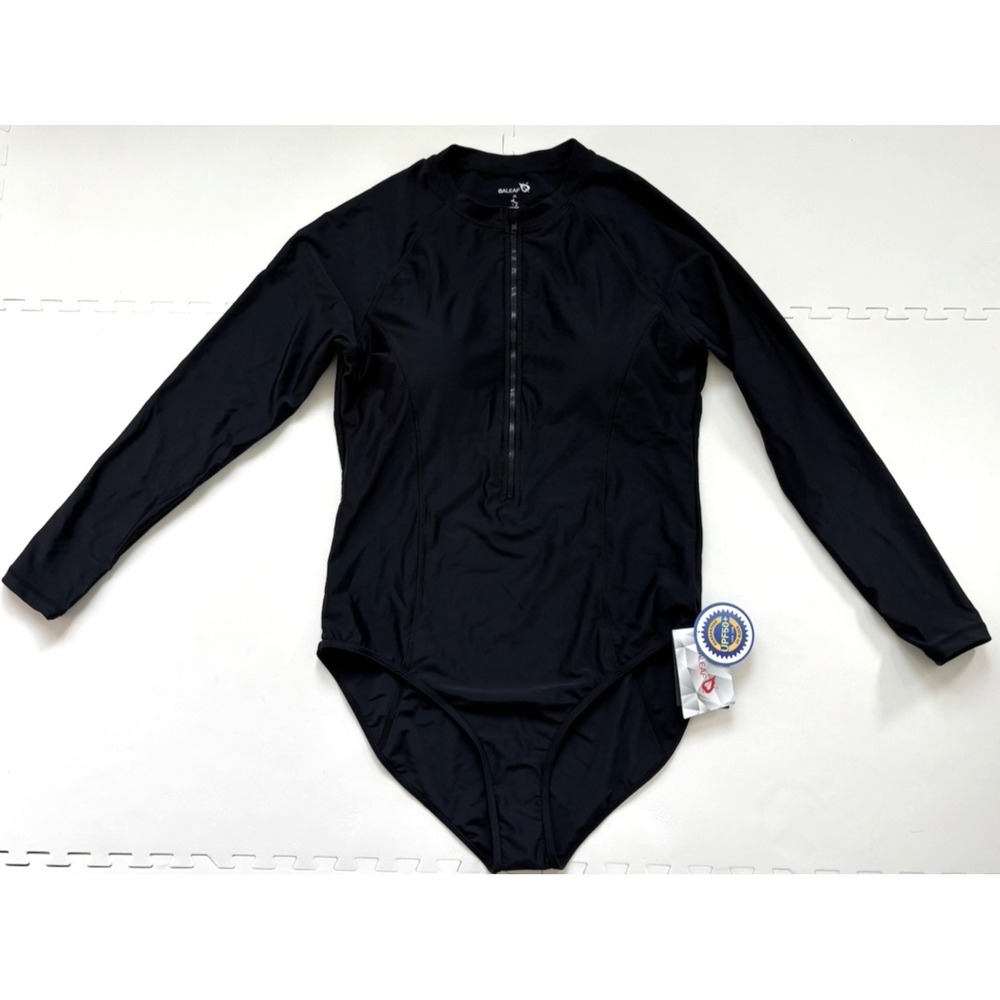 BALEAF Swimsuit One Piece Long Sleeve Performance Rash Guard Beach-Size XL Black